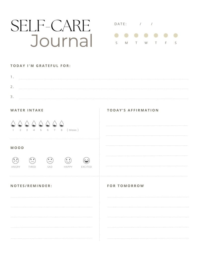 Self-Care journal sheet