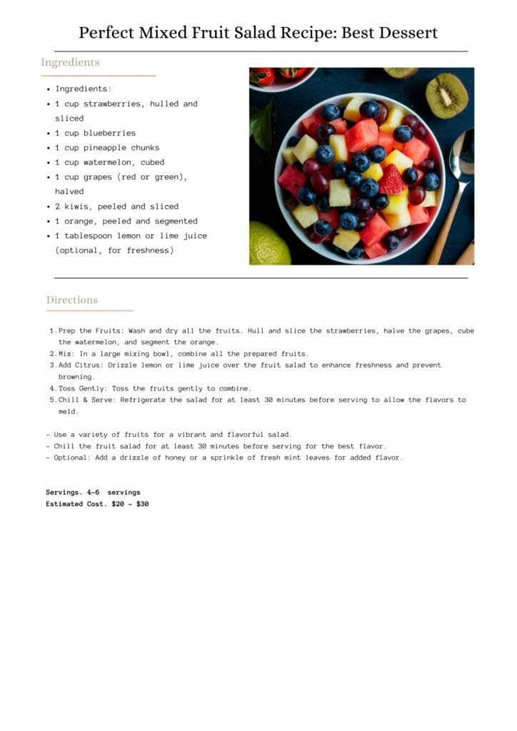 Perfect Mixed Fruit Salad Recipe: Best Dessert