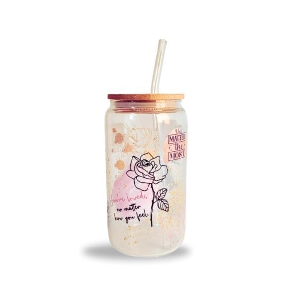 Self Love Matter Glass Cup with Lid & Straw 16oz