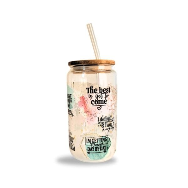 Every Body Is Beautiful Glass Cup with Lid Straw