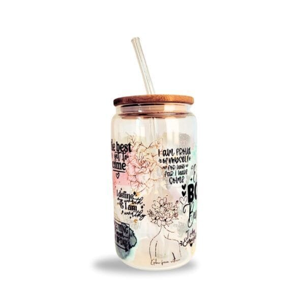 Every Body Is Beautiful Glass Cup with Lid Straw