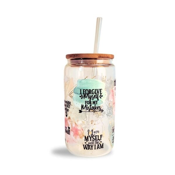 Every Body Is Beautiful Glass Cup with Lid Straw