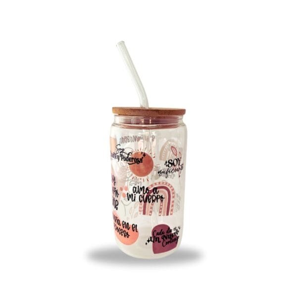 Motivational Design Glass Tumbler with Lid & Straw