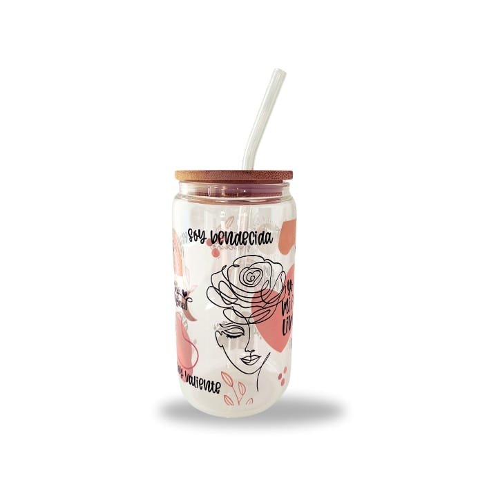 Motivational Design Glass Tumbler with Lid & Straw