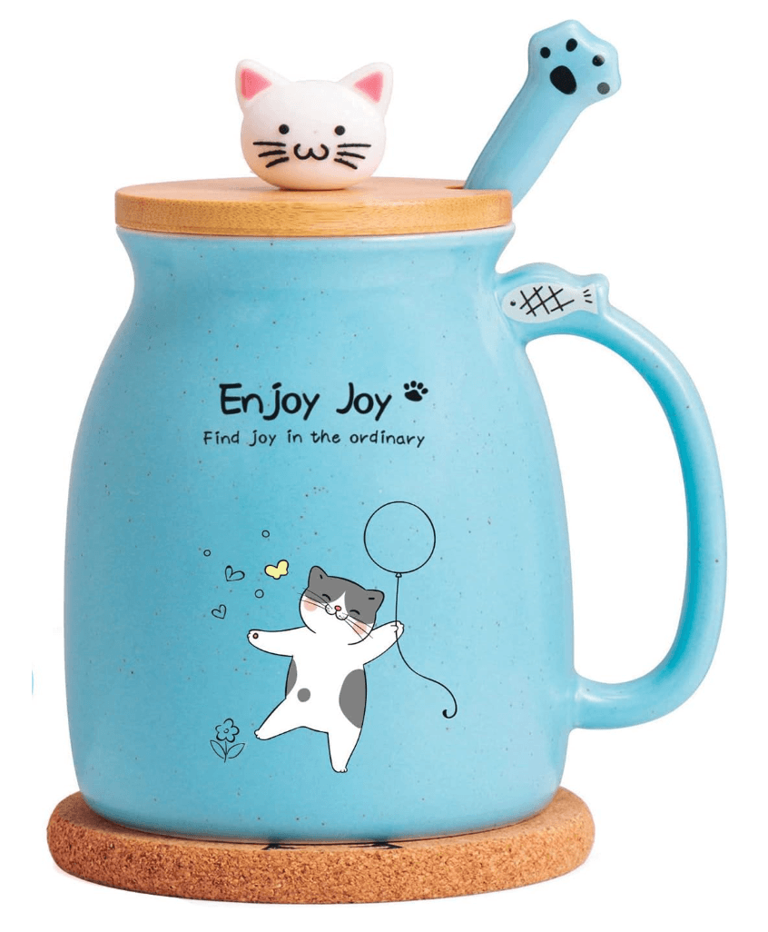 Cat Coffee Mug Cute Blue Ceramic Cup