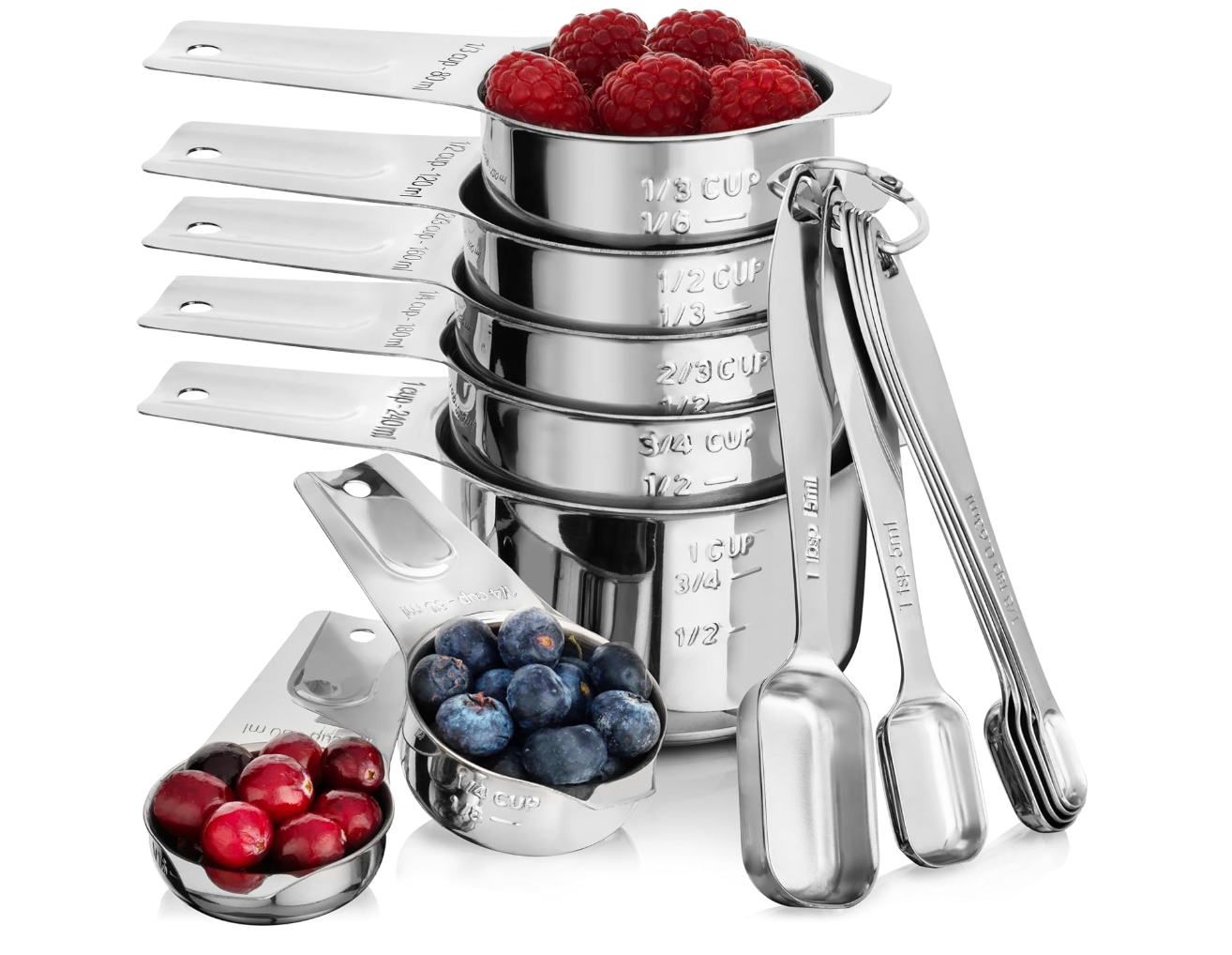 Stainless Steel Measuring Cups And Spoons Set - 13 Piece Stainless Steel Measuring Cups And Spoons Set - 13 Piece